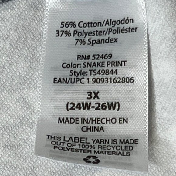 Gray & White Snake Print Women Leggings Pull-on 3X Cotton Blend Stretch - Picture 7 of 12